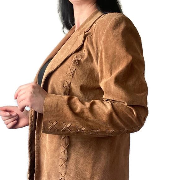 Vintage Suede Fringe Boho Open Front Jacket Size Medium - Picture 4 of 8